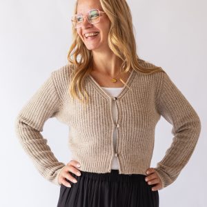 V-neck Ribbed Cardigan -Taupe